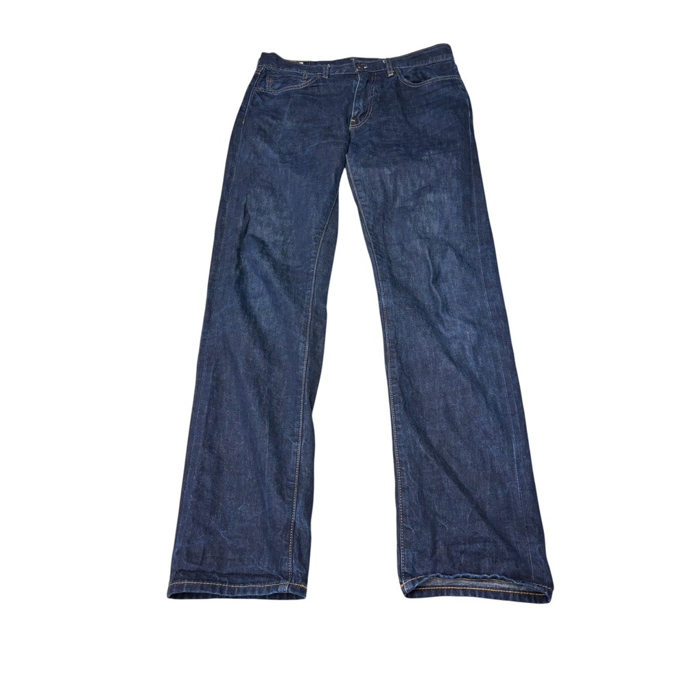 Levis Premium Big E Selvedge 505 Men Dark Wash Indigo Straight Leg Jeans W33 L34